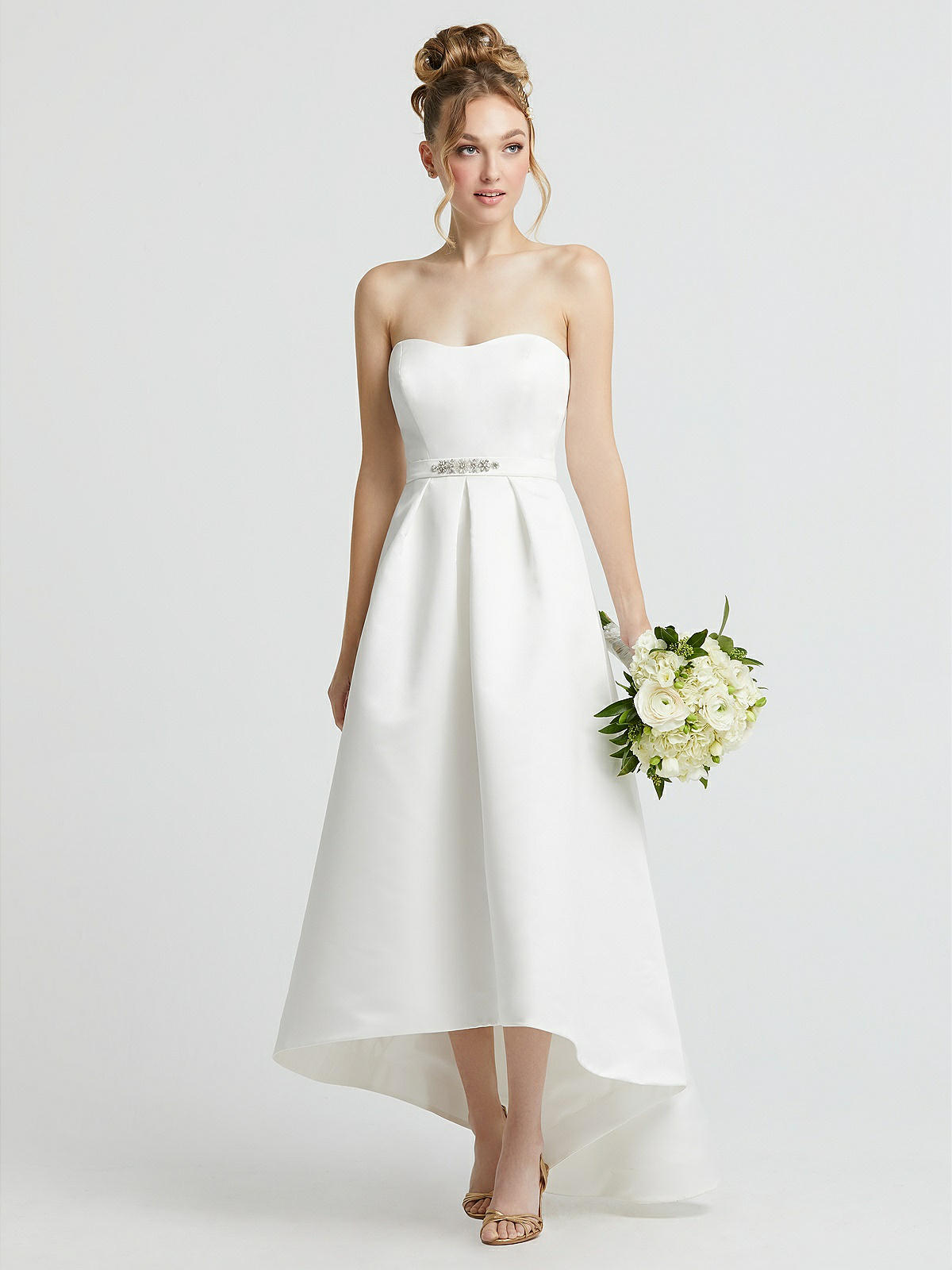 strapless white dress with brown belt Sweetheart High Low Wedding Bridesmaid Beaded In Off 3428 Sunshine Yellow Boho V-Neck color:Sapphire Tailoring Time