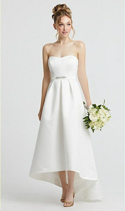 Sweetheart Strapless High Low Wedding Bridesmaid Dress With Beaded Belt In  Off White | The Dessy Group