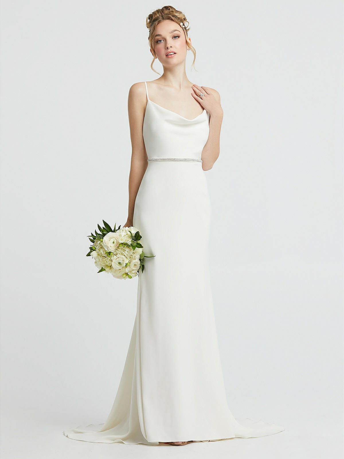 Cowl-Neck Convertible Strap Mermaid Wedding Dress with Beaded Belt Cowl-Neck Convertible Strap Mermaid Wedding Dress with Beaded Belt