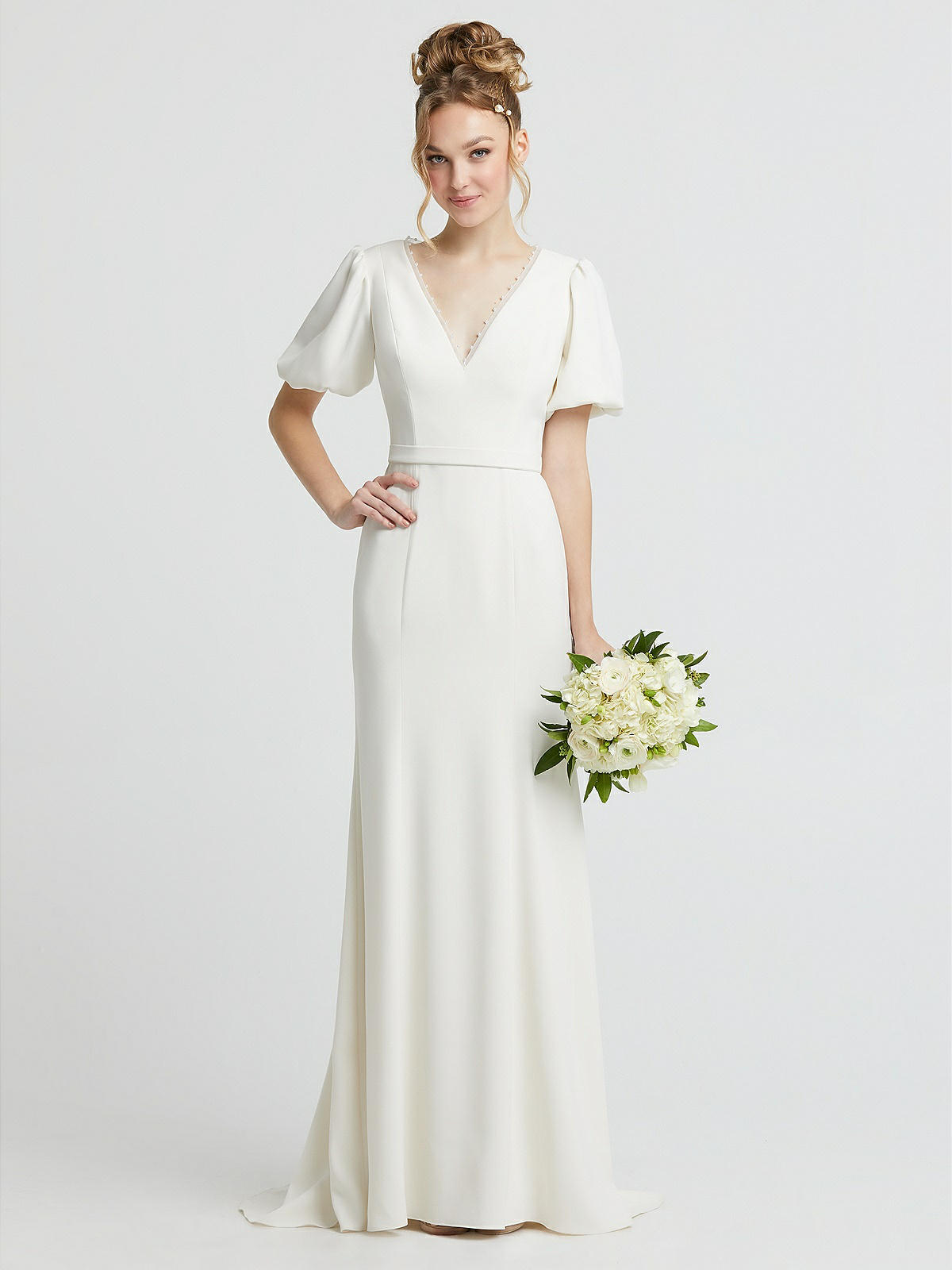 v wire crepe mermaid bridesmaid dress v-wire crepe mermaid bridesmaid dress Off-Shoulder Crepe Mermaid Wedding Dress with Floral Train ML117 Viniodress
