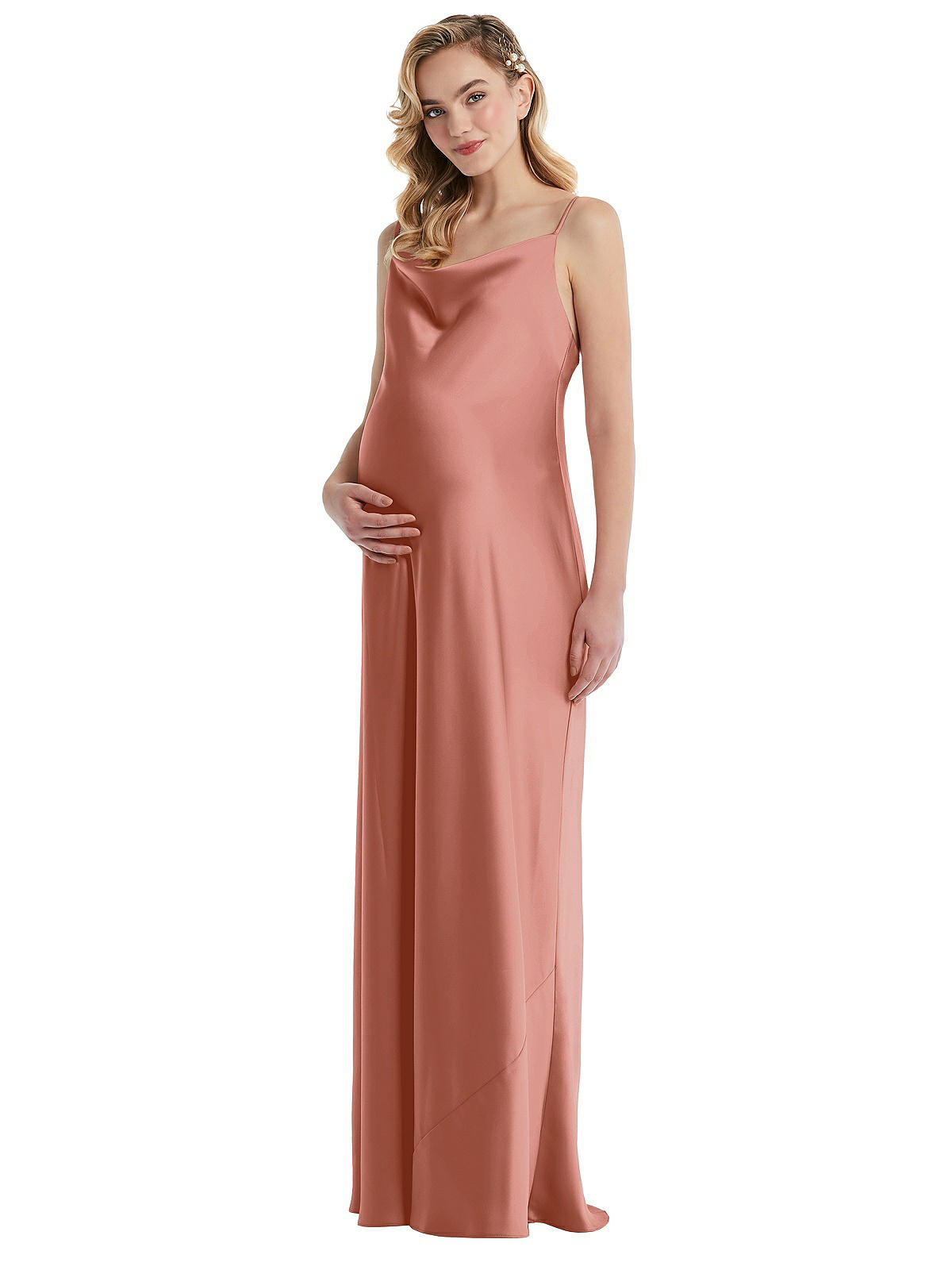 Cowl-neck Tie-strap Maternity Slip Bridesmaid Dress In Desert Rose | The  Dessy Group