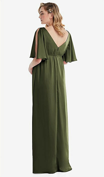 Flutter Bell Sleeve Empire Maternity Bridesmaid Dress In Olive Green