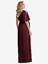 Rear View Thumbnail - Cabernet One-Shoulder Flutter Sleeve Maternity Dress