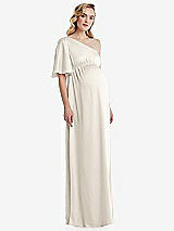 Front View Thumbnail - Ivory One-Shoulder Flutter Sleeve Maternity Dress