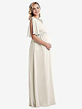 Side View Thumbnail - Ivory One-Shoulder Flutter Sleeve Maternity Dress