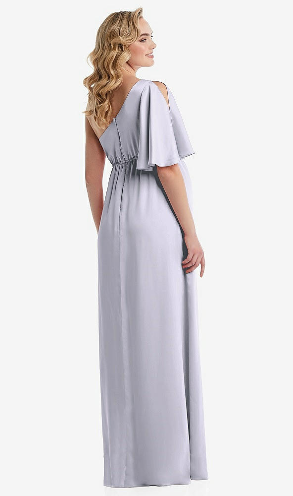 Back View - Silver Dove One-Shoulder Flutter Sleeve Maternity Dress