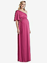 Front View Thumbnail - Tea Rose One-Shoulder Flutter Sleeve Maternity Dress