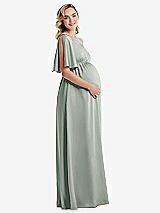 Side View Thumbnail - Willow Green One-Shoulder Flutter Sleeve Maternity Dress