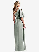 Rear View Thumbnail - Willow Green One-Shoulder Flutter Sleeve Maternity Dress