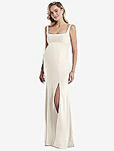 Front View Thumbnail - Ivory Wide Strap Square Neck Maternity Trumpet Gown