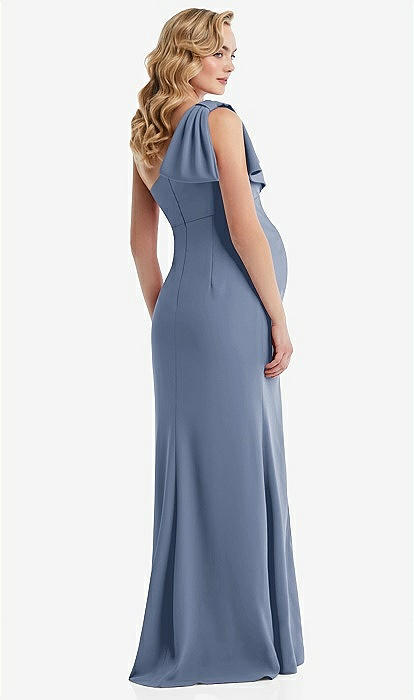 one shoulder maternity bridesmaid dress One-Shoulder Ruffle Sleeve Maternity Trumpet Gown