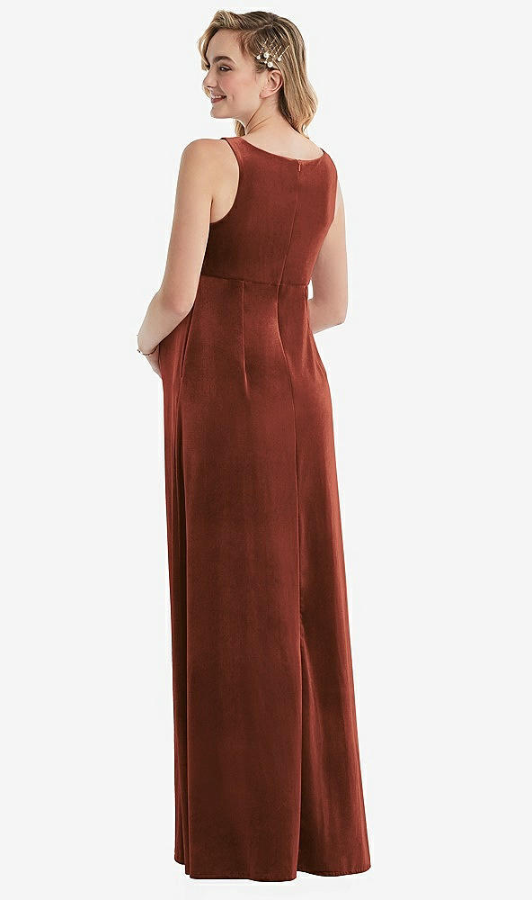 Back View - Auburn Moon V-Neck Closed-Back Velvet Maternity Dress with Pockets
