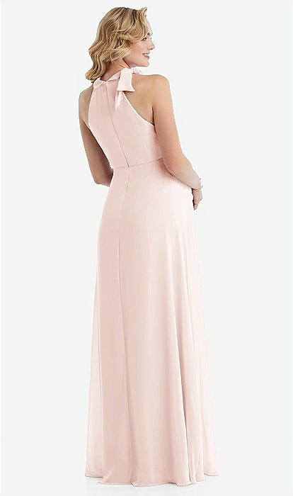 Scarf Tie High Neck Halter Chiffon Maternity Bridesmaid Dress In Blush |  The Dessy Group