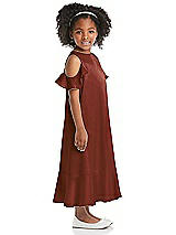 Side View Thumbnail - Auburn Moon Ruffled Cold Shoulder Flower Girl Dress