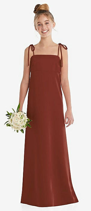 blue dress for baby girl Tie Shoulder V-Neck Burnt Orange Long Bridesmaid Dress – FancyVestido main image 1