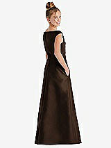 Rear View Thumbnail - Espresso Off-the-Shoulder Draped Wrap Satin Junior Bridesmaid Dress