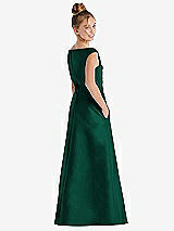 Rear View Thumbnail - Hunter Green Off-the-Shoulder Draped Wrap Satin Junior Bridesmaid Dress