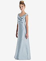 Side View Thumbnail - Mist Off-the-Shoulder Draped Wrap Satin Junior Bridesmaid Dress