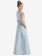 Rear View Thumbnail - Mist Off-the-Shoulder Draped Wrap Satin Junior Bridesmaid Dress