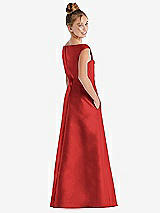 Rear View Thumbnail - Poppy Red Off-the-Shoulder Draped Wrap Satin Junior Bridesmaid Dress