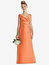 Front View Thumbnail - Portofino Orange Off-the-Shoulder Draped Wrap Satin Junior Bridesmaid Dress