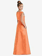 Rear View Thumbnail - Portofino Orange Off-the-Shoulder Draped Wrap Satin Junior Bridesmaid Dress