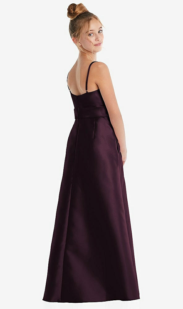 Back View - Deep Plum Spaghetti Strap Satin Junior Bridesmaid Dress with Mini Sash