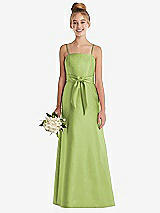Front View Thumbnail - Mojito Spaghetti Strap Satin Junior Bridesmaid Dress with Mini Sash