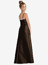 Rear View Thumbnail - Espresso Spaghetti Strap Satin Junior Bridesmaid Dress with Mini Sash