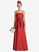 Front View Thumbnail - Poppy Red Spaghetti Strap Satin Junior Bridesmaid Dress with Mini Sash