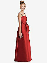 Side View Thumbnail - Poppy Red Spaghetti Strap Satin Junior Bridesmaid Dress with Mini Sash