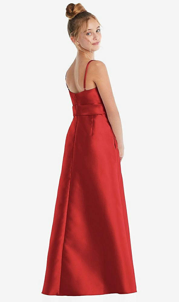 Back View - Poppy Red Spaghetti Strap Satin Junior Bridesmaid Dress with Mini Sash