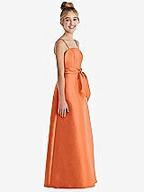 Side View Thumbnail - Portofino Orange Spaghetti Strap Satin Junior Bridesmaid Dress with Mini Sash