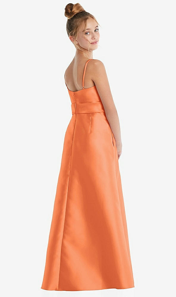Back View - Portofino Orange Spaghetti Strap Satin Junior Bridesmaid Dress with Mini Sash