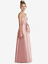 Side View Thumbnail - Rose Spaghetti Strap Satin Junior Bridesmaid Dress with Mini Sash