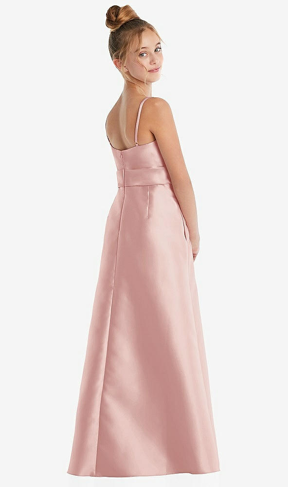 Back View - Rose Spaghetti Strap Satin Junior Bridesmaid Dress with Mini Sash
