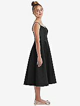 Side View Thumbnail - Black Adjustable Spaghetti Strap Satin Midi Junior Bridesmaid Dress