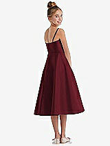 Rear View Thumbnail - Cabernet Adjustable Spaghetti Strap Satin Midi Junior Bridesmaid Dress