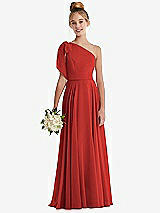 Front View Thumbnail - Poppy Red One-Shoulder Scarf Bow Chiffon Junior Bridesmaid Dress