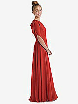 Side View Thumbnail - Poppy Red One-Shoulder Scarf Bow Chiffon Junior Bridesmaid Dress