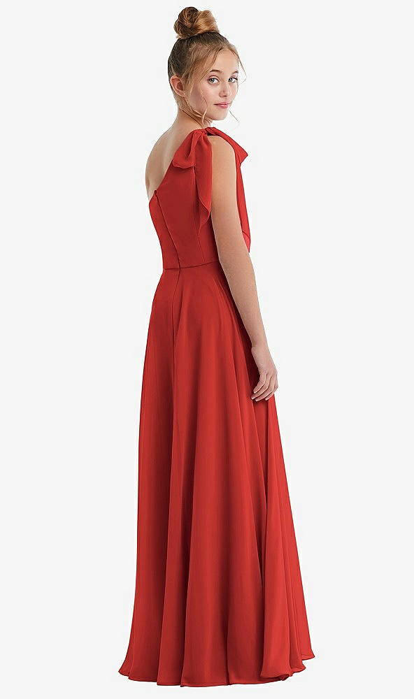 Back View - Poppy Red One-Shoulder Scarf Bow Chiffon Junior Bridesmaid Dress