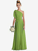 Front View Thumbnail - Peridot Green One-Shoulder Scarf Bow Chiffon Junior Bridesmaid Dress