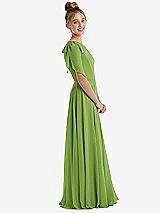 Side View Thumbnail - Peridot Green One-Shoulder Scarf Bow Chiffon Junior Bridesmaid Dress