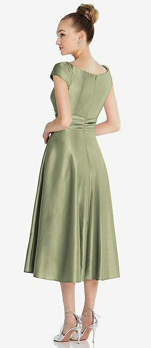 kiwi green bridesmaid dresses Sage Green Bridesmaid Dress Satin Off Shoulder – Lisposa main image 0