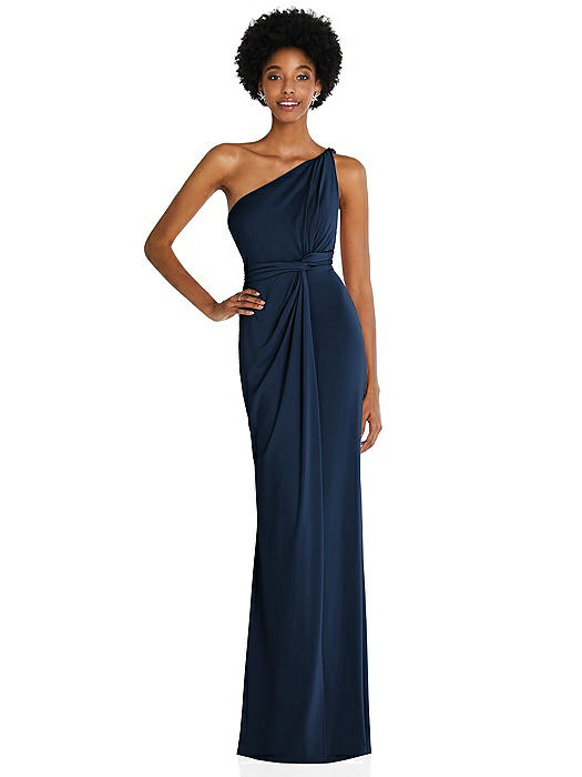 One-Shoulder Twist Draped Maxi Dress