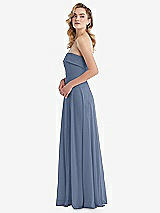 Side View Thumbnail - Larkspur Blue Cuffed Strapless Maxi Dress with Front Slit