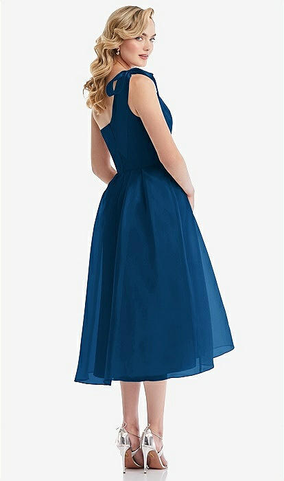 Scarf-tie One-shoulder Organdy Midi Bridesmaid Dress In Comet