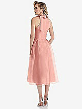 Rear View Thumbnail - Apricot Scarf-Tie High-Neck Halter Organdy Midi Dress