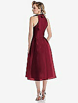 Rear View Thumbnail - Burgundy Scarf-Tie High-Neck Halter Organdy Midi Dress