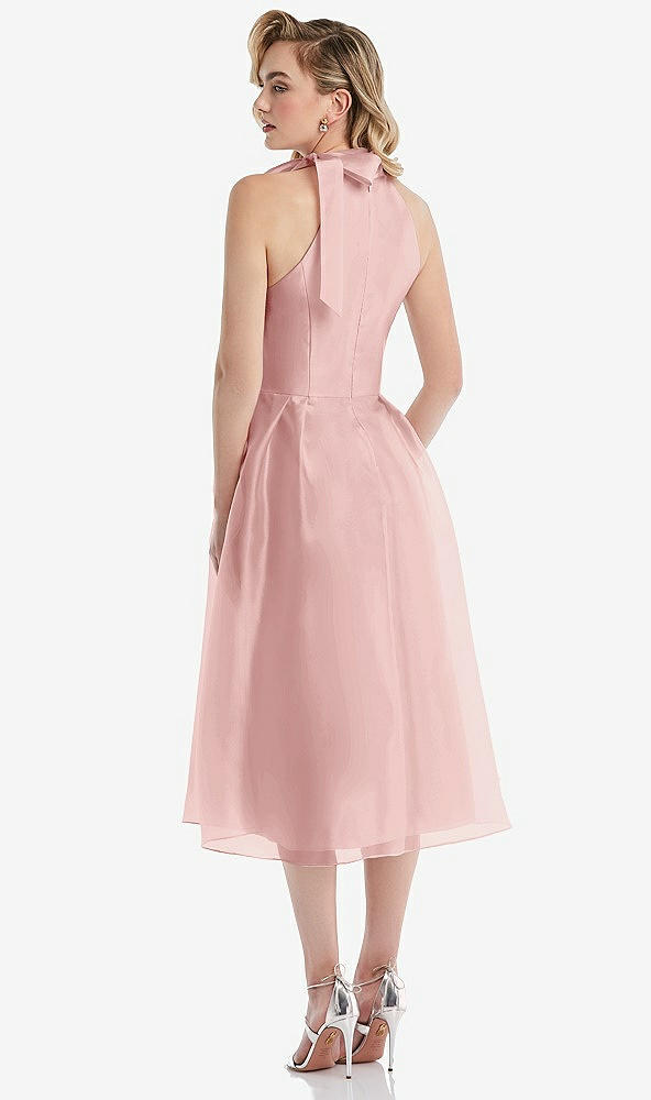 Back View - Rose Scarf-Tie High-Neck Halter Organdy Midi Dress